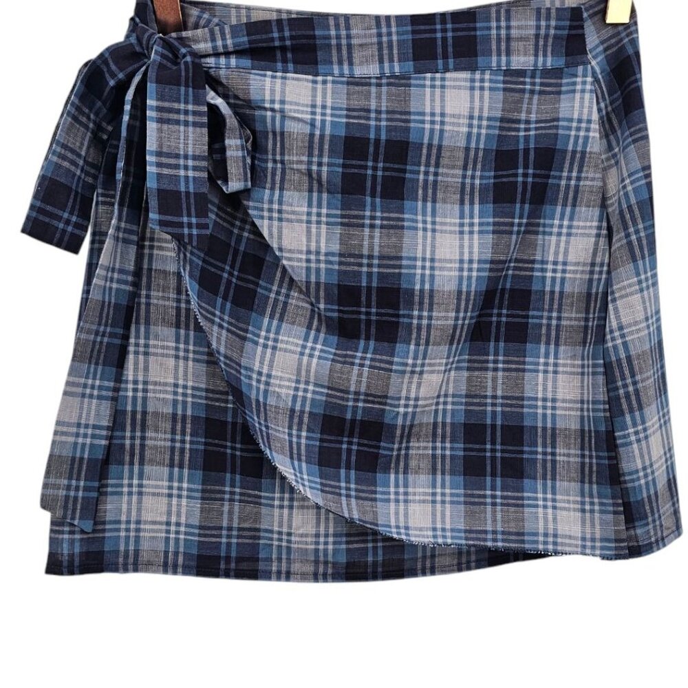 Sundays Womens S Blue Plaid Thomas‎ Faux Wrap Skirt NWT